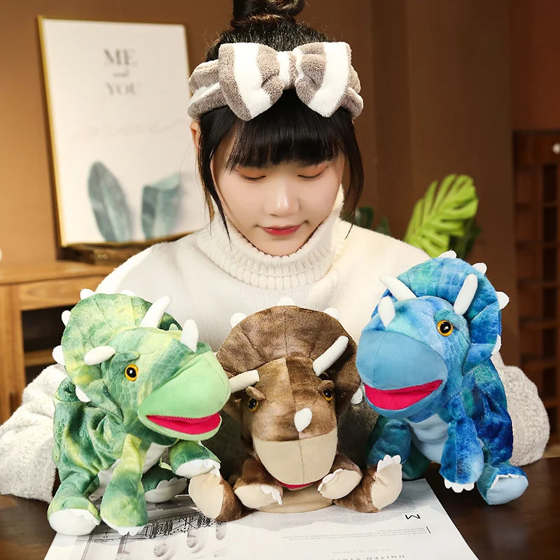 25ซม.การ์ตูนจำลองไดโนเสาร์ Triceratops ตุ๊กตา Boneka Mainan หุ่นมือ Hand-Made วันเกิดของขวัญเด็กเกมตุ๊กตาตุ๊กตาตุ๊กตา