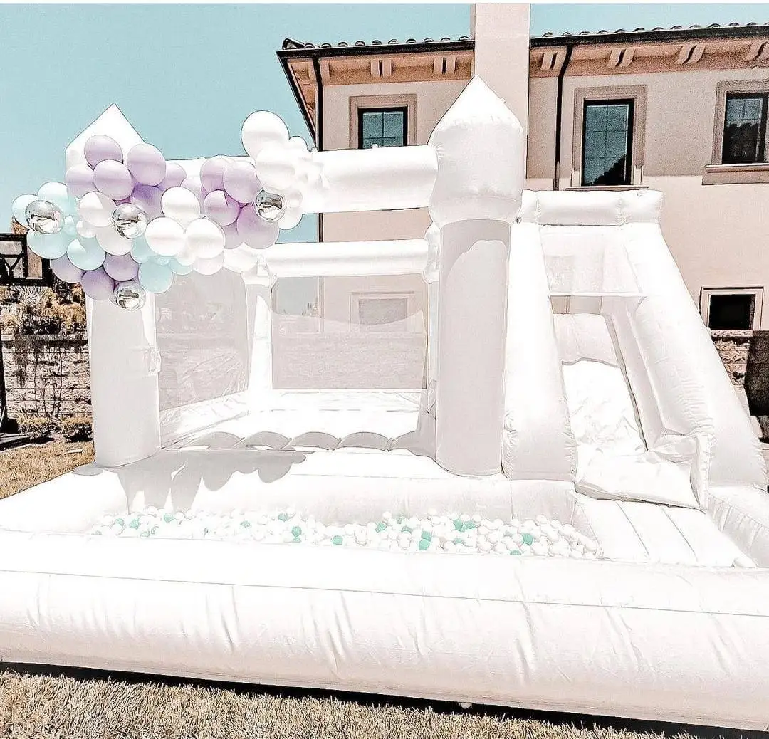 

Commercial Kid slide Jumping Party White Inflatable Wedding Bounce House With Ball Pits Bouncy Castle jumper Houses For Outdoor