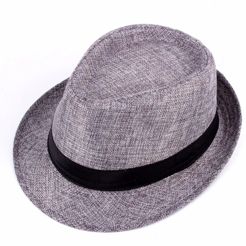 Men Women Brief Style Flax Gentleman Wide Brim Jazz Church Cap Vintage Panama Casual Travel Sunscreen Straw Knit Top Hat R83