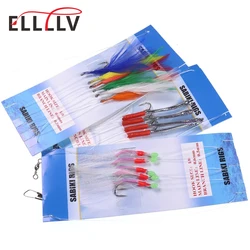 10 Bags/lot #1/0 Sea Fishing Sabiki Rigs Feather Head/ Tinsel Tube/Flash Skin High Carbon Steel Jigging Hook Lure For Herring