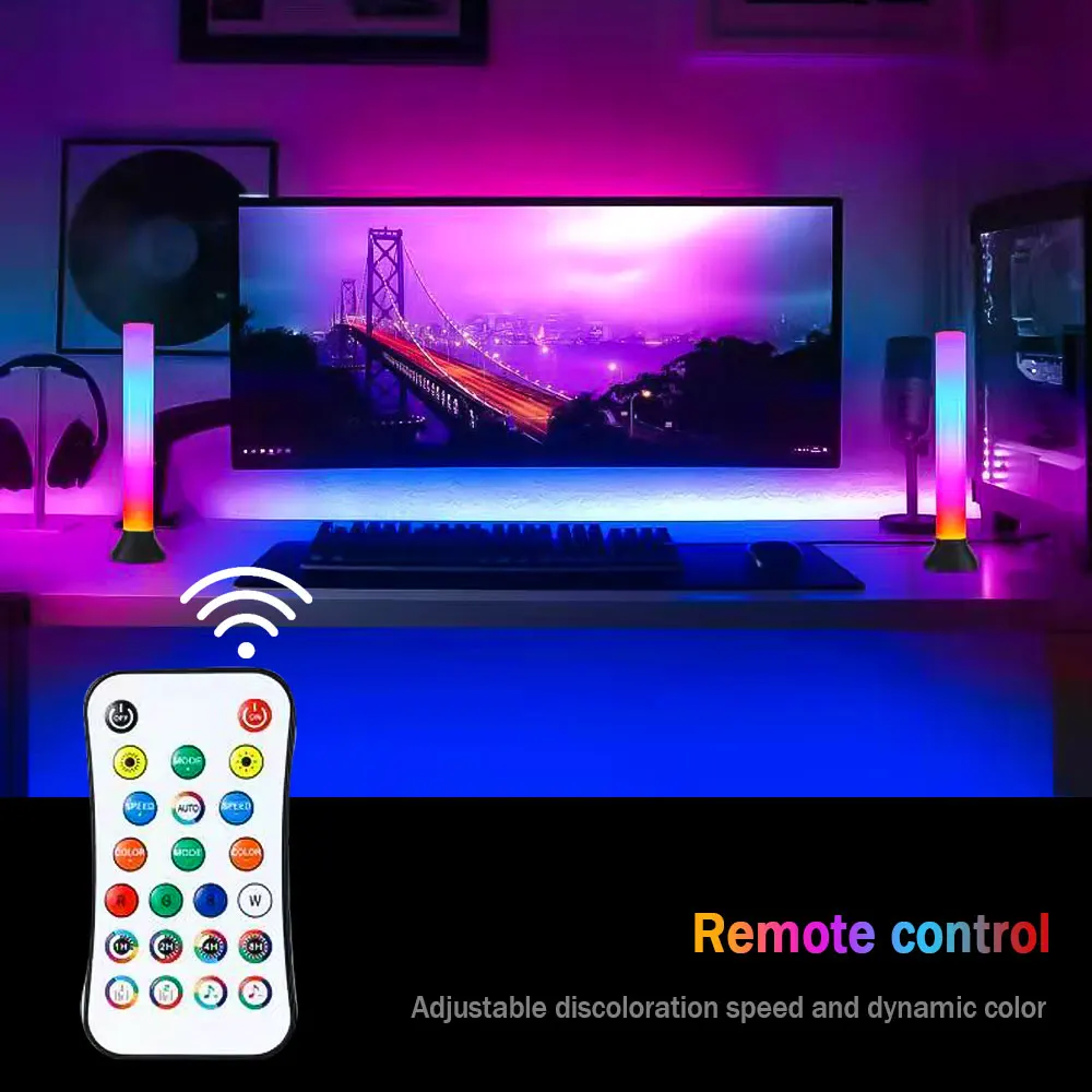 2Pcs LED RGB Light Bar Atmosphere Music Colorful Lamp Remote Control for Gaming PC TV Backlight Bedroom Decoration Night Light