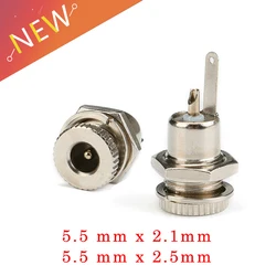 【10-2PCS DC099 5.5mm x 2.1mm DC Power Jack Socket Female Panel Mount Connector Metal DC-099 Open Hole 5.5x2.1 5.5*2.1 5.5*2.5