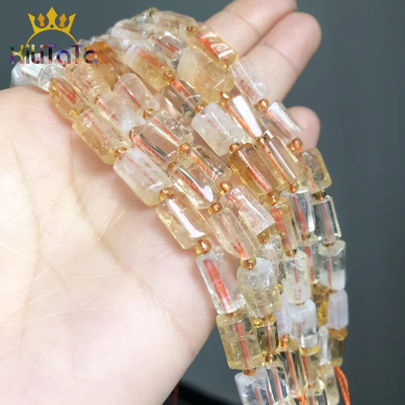 Natural Faceted Yellow Citrines Quartz Stone Beads Cylinder Spacer Beads For Jewelry Making DIY Charm Bracelet Accessories 7.5\'\'