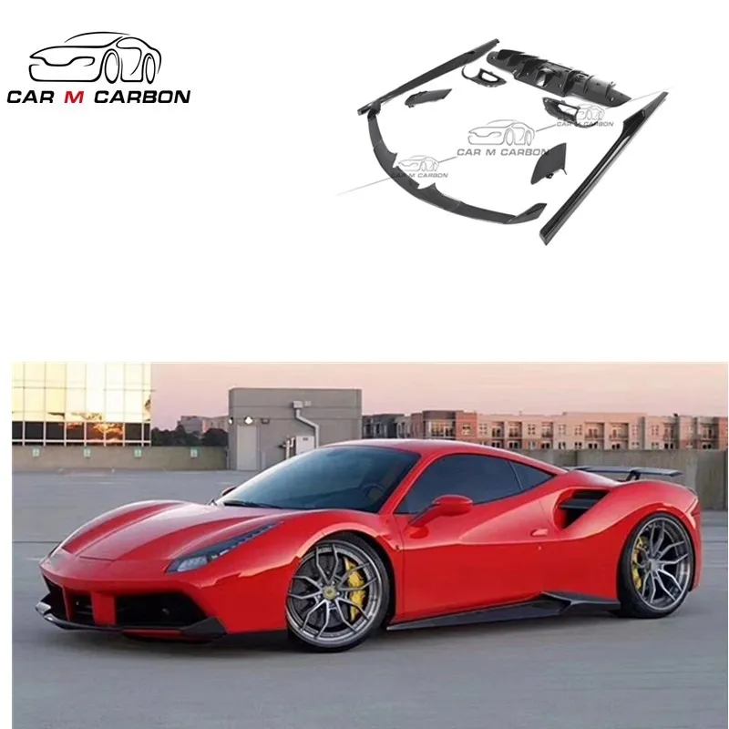 Farri 488 Notec dry carbon fiber material front lip cover vent side skirt rear diffuser vents spoiler wing for Farri 488