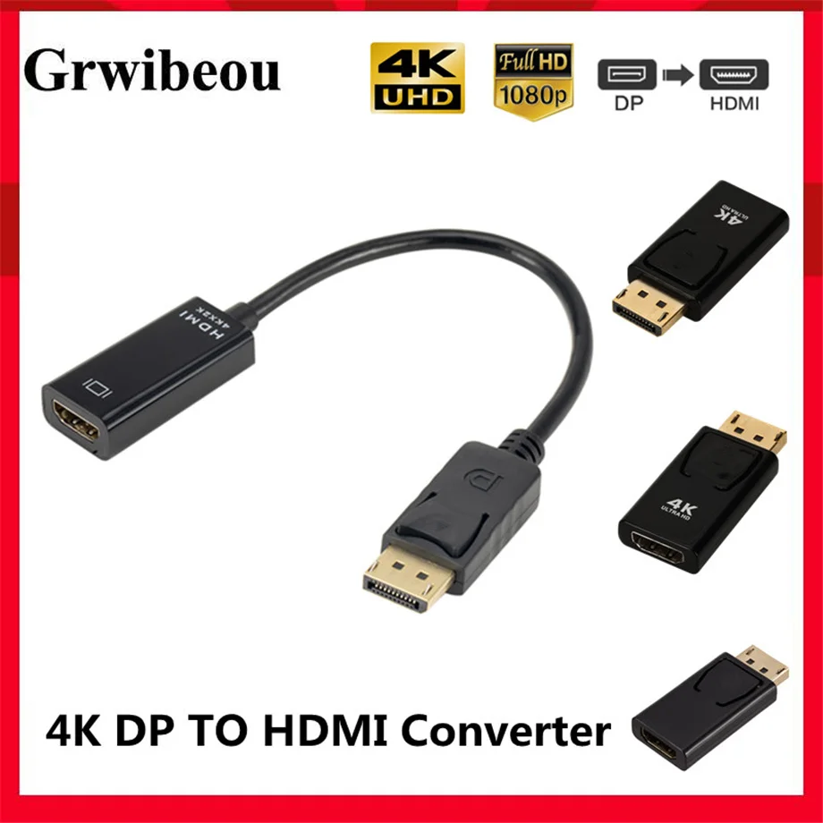 Adaptador 4K DisplayPort a HDMI, convertidor de puerto de pantalla macho DP a hembra, adaptador de Cable de TV HD, Audio y vídeo para PC y TV