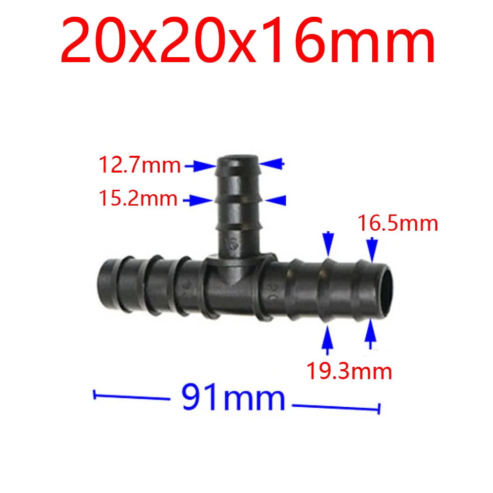 Wąż ogrodowy 25mm 20mm 16mm Pe Tube złącze Tee redukcja wody Splitter Tap rury nawadniania kolczasty Tee łącznik kroplówki Adapter