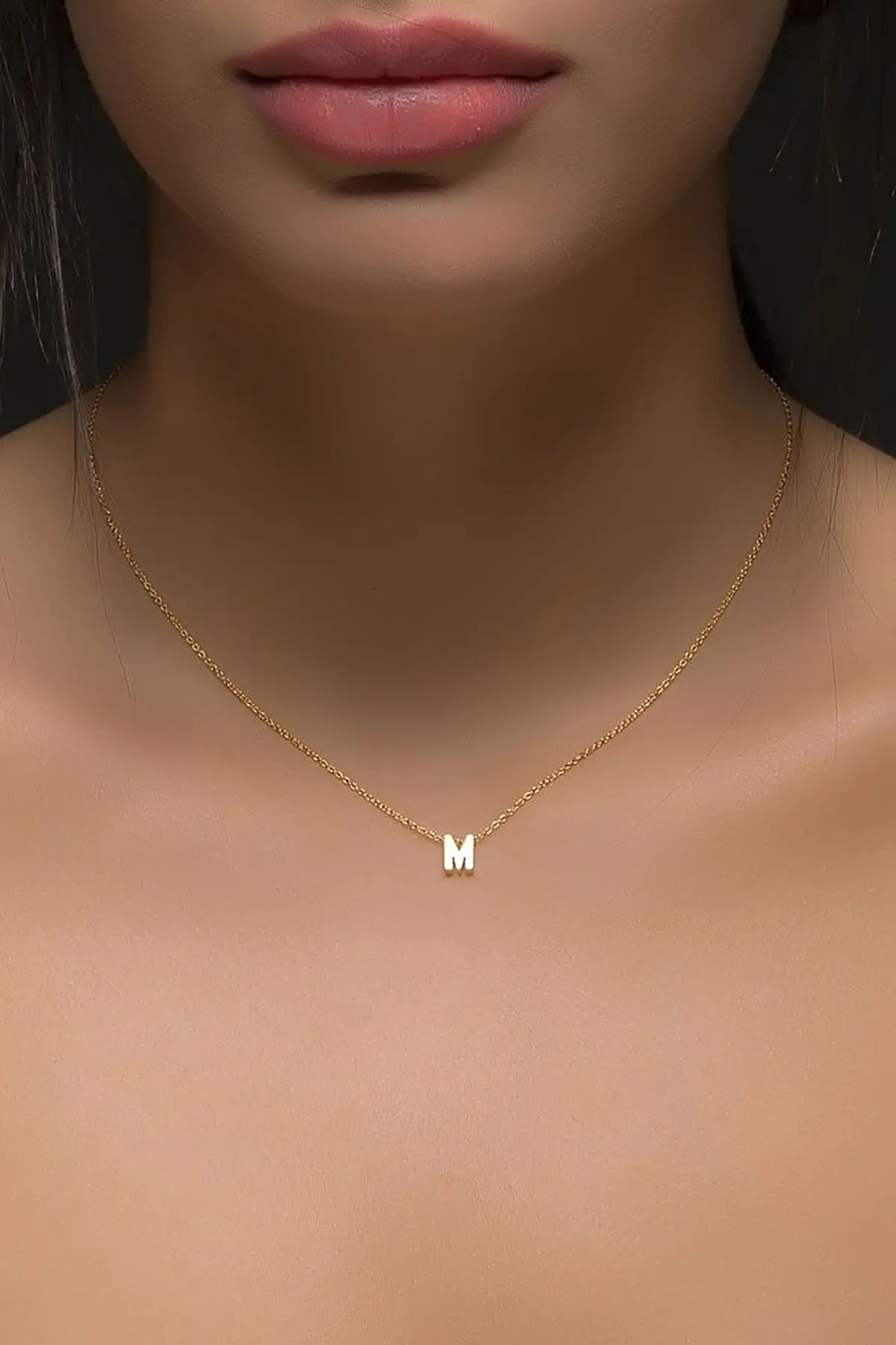 Letter Necklace. Three-Dimensional Letter M. Rose Gold Plated 925 Sterling Silver. Uvps100111