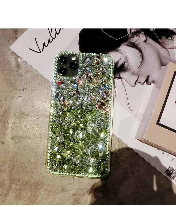 DIY Bling Gradient Color Full Green Crystal Diamond Case Cover For Iphone 15 14 13 12 Mini 11 Pro XS Max XR X 8 7 6S Plus