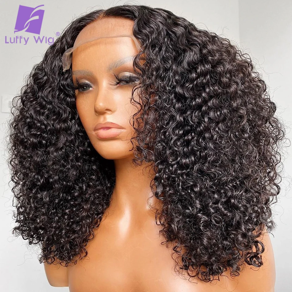 Luffywig-Perucas de Cabelo Remy Brasileiro para Mulheres, Cabelo Curto Encaracolado, Base de Seda, Top Lace Front, Sem Cola, Pré-Arrancado, Frontal,