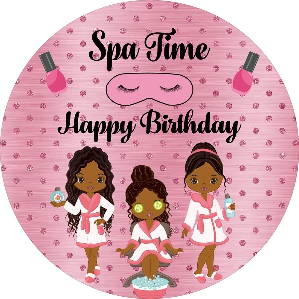 

Spa Party Round Backdrop Cover Birthday Party Cake Table Wedding Wall Decoration Pink Girl Bride Show Event Circle Background