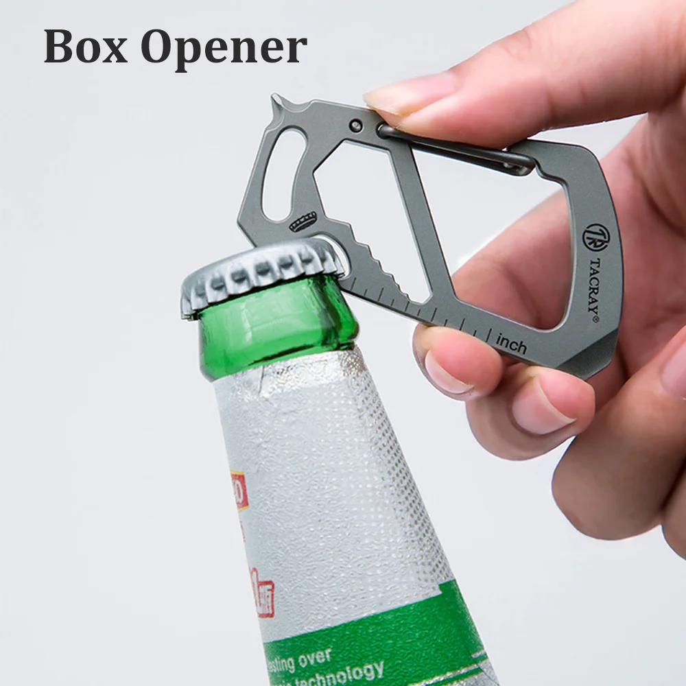 Titanium Multifunction Keychain Tacray Carabiner Clip EDC Quick Release Backpack Clasps Hook with Multitool Screwdriver Box Open