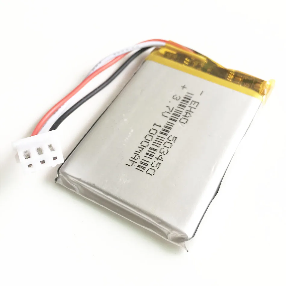3.7V 1000mAh Lithium Polymer LiPo Rechargeable Battery 503450 JST XHR 2.54mm 3pin plug For MP3 DVD PAD camera Recorder Speaker