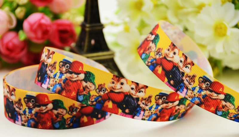 22mm 25mm 38mm 75mm Alvin and the Chipmunks Cartoon printed Grosgrain Ribbon party decoration 10 Yards X-03077