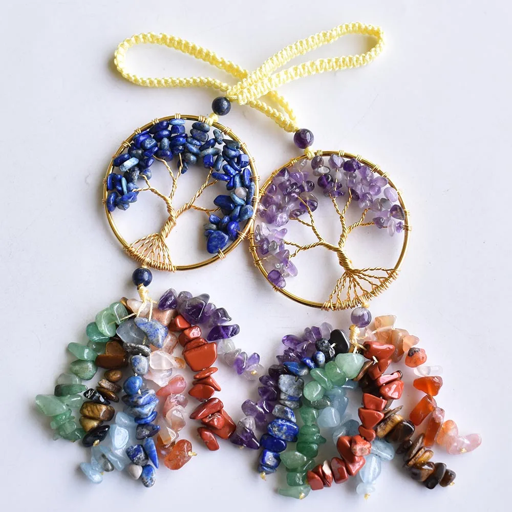 

Natural Energy Stone 7 Chakra Crystal Quartz car Decoration Accessories Handmade Weave Pendant Home Decor free shipping 2pcs