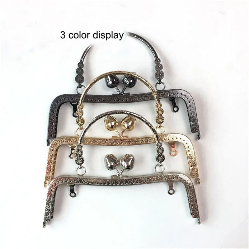 

10pcs 20cm Metal Purse Frame Handle for Making Kiss Clasp Lock Rose Head Floral Embossed Bronze Tone Bags Hardware Accessories