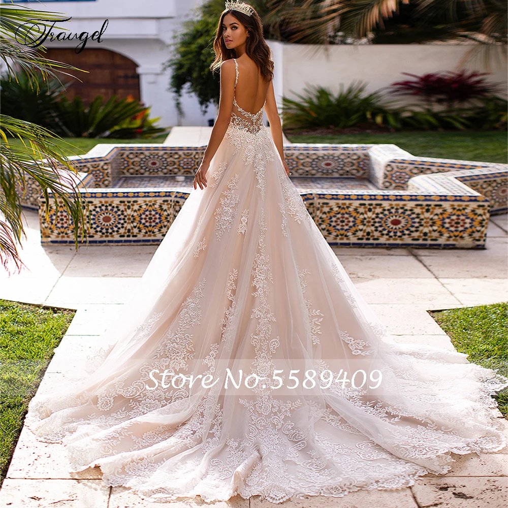 Customized Backless Sweetheart Lace A Line Wedding Dresses Applique Beaded Spaghetti Strap Court Train Vintage Bridal Gown