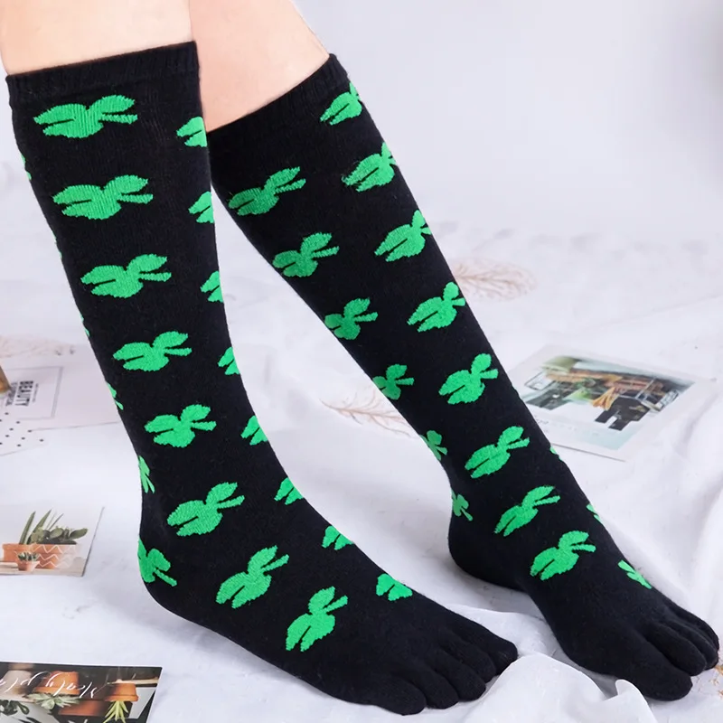 Bunte Wadensocken, lange Zehensocken, modische Regenbogen-Streifen-Kleeblatt-Print Happy Sock für Damen und Mädchen, Fünf-Finger-Baumwollsocken, Geschenk – Detail 10