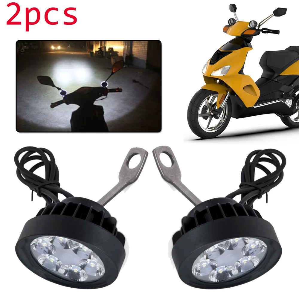 

2pcs Motorcycle Headlight Fog Driving Lights Front Head Lamp 6 LED 12V Motorbikes Rear View Mirror Spotlights High Quality