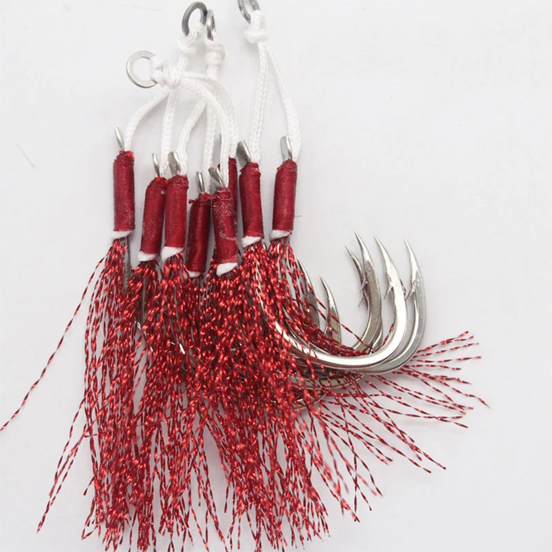 100 Pairs Double Fishhooks 16# 18# 20# 24# Red Hair Fish Hooks Gold Bright Wire Lure Bait Fishing Hook Accessories Tackles Pesca