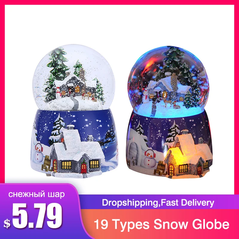 Snow globe Resin Music Box Crystal Ball Snow Globe Glass Lights Christmas Gift Spinning Crafts Desktop Decorations снежный шар