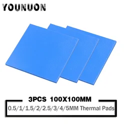 Coussinets thermiques en Silicone, 100x100mm, 3 pièces, 0.5/1/1/2/2/3/4/5mm d'épaisseur, pour ordinateur portable, carte graphique, VGA