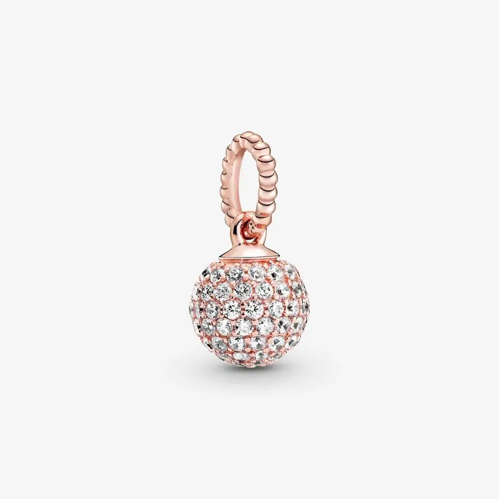 

Pave Ball Pendant Charms 925 Original Fit Original Bracelets S925 Sterling Silver Charm Beads for Jewelry Making Kralen Bijoux