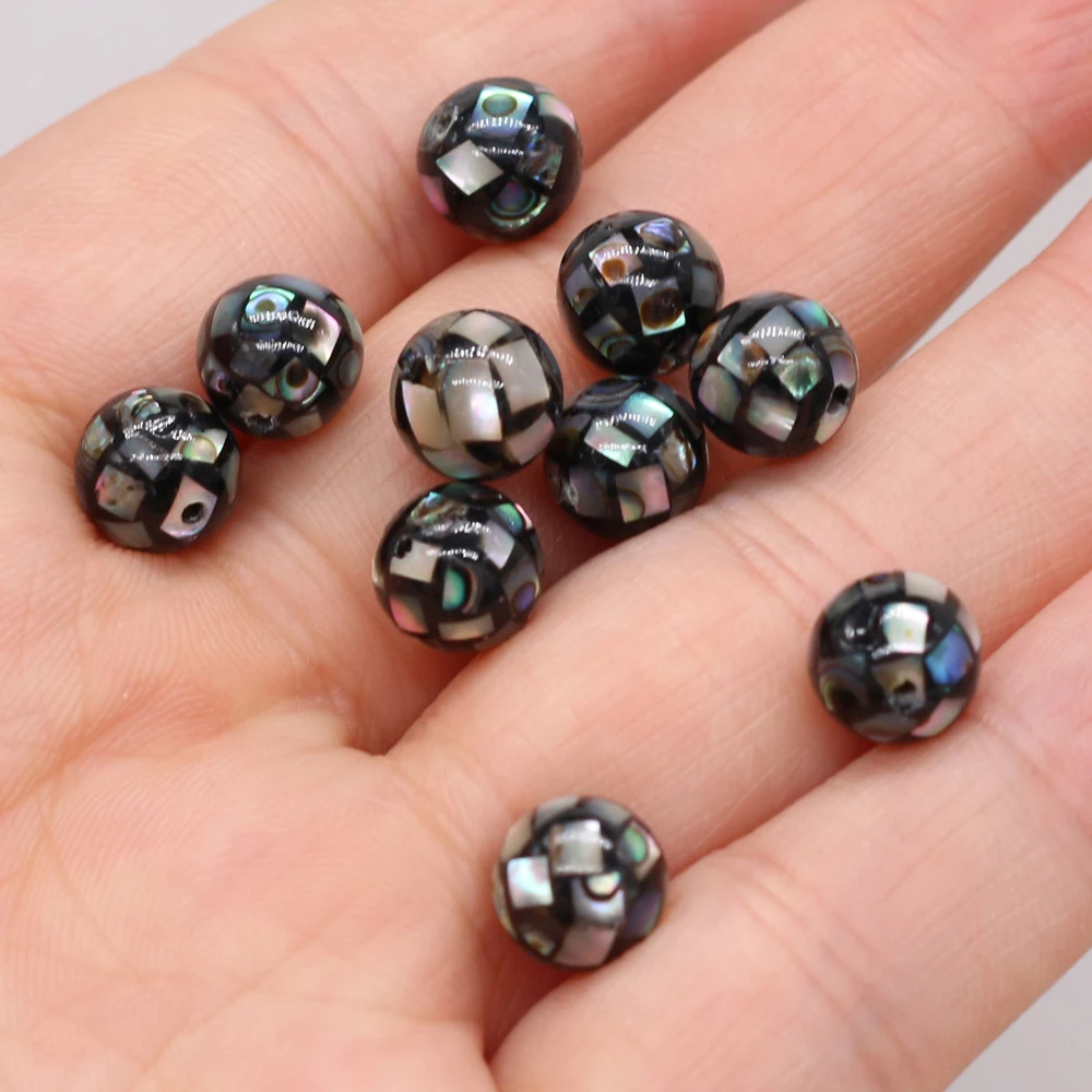 8/12mm Natural Abalone Shell Round Beads Mosaic Stitching Ball Loose Beads for DIY Handmade Jewelry Necklace Bracelet Making 2PC