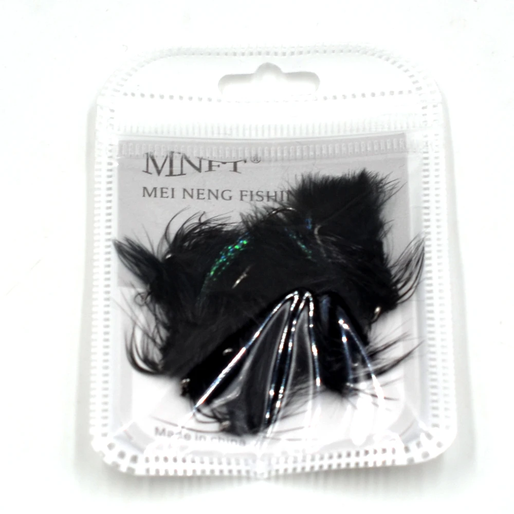 MNFT 10PCS Woolly Bugger Streamer Flies Black Streamer Crystal Flash Tail Fly Fishing Worm Lures 6#