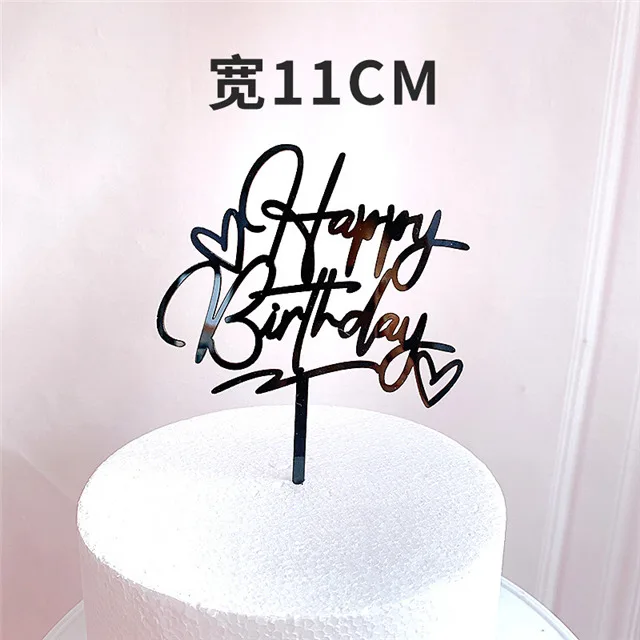Gold Silber Alles Gute zum Geburtstag Kuchen Topper Acryl Klassische Geburtstag Cupcake Topper Dessert Dekoration für Baby Dusche Kuchen Liefert