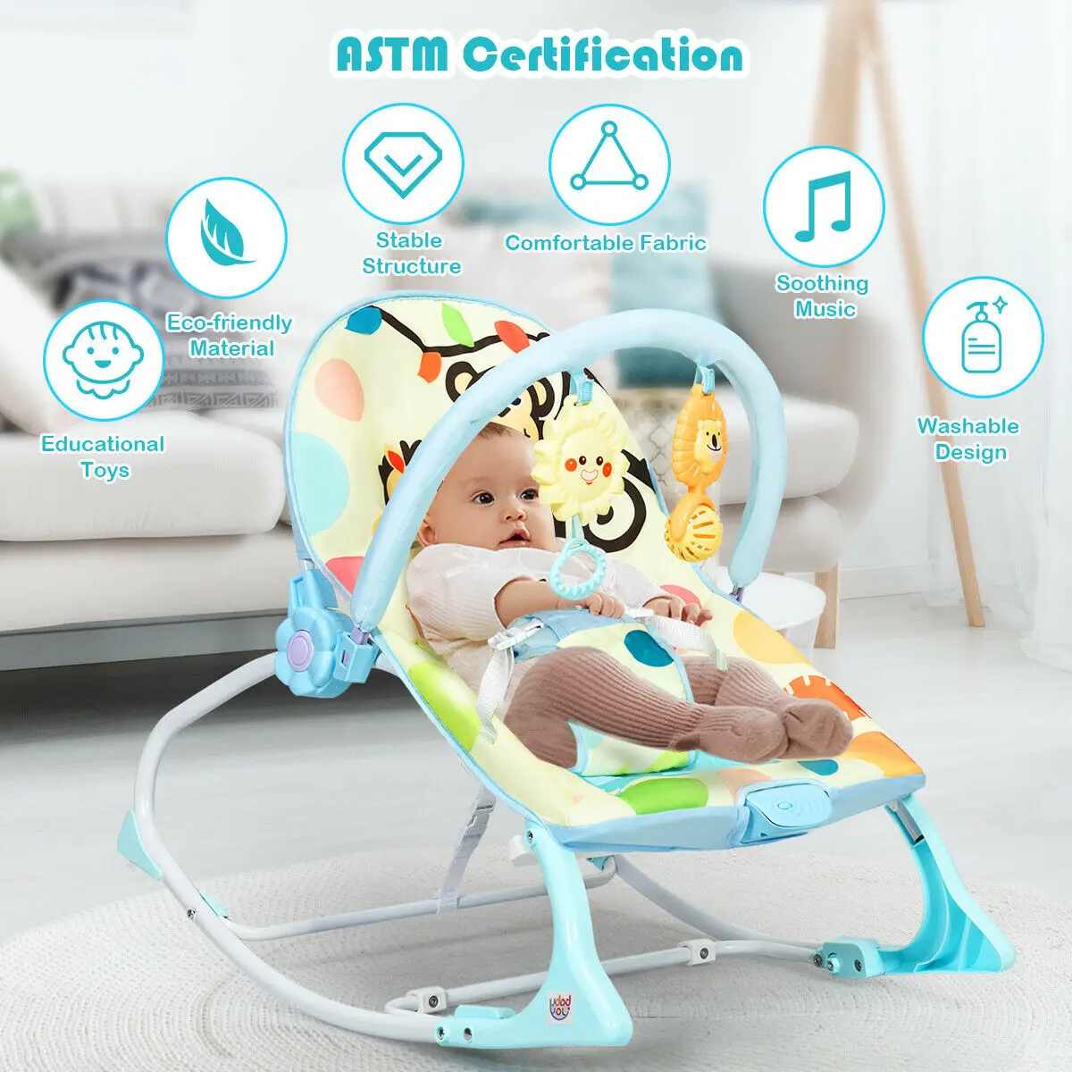 Babyjoy-saltador y balancín para bebé, ajustable, con vibración y música