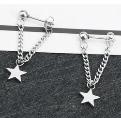 Fashion Simple Personality Pentagram Star Back Hanging Drop Earrings Korean Metal Chain Dangle Brincos Women's Jewelry