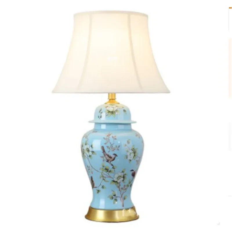 

Yellow Blue Flowers Birds General Tank Ceramic Table Lamp For BedRoom Bedside Living Room Foyer Study Desk Night Light 190091