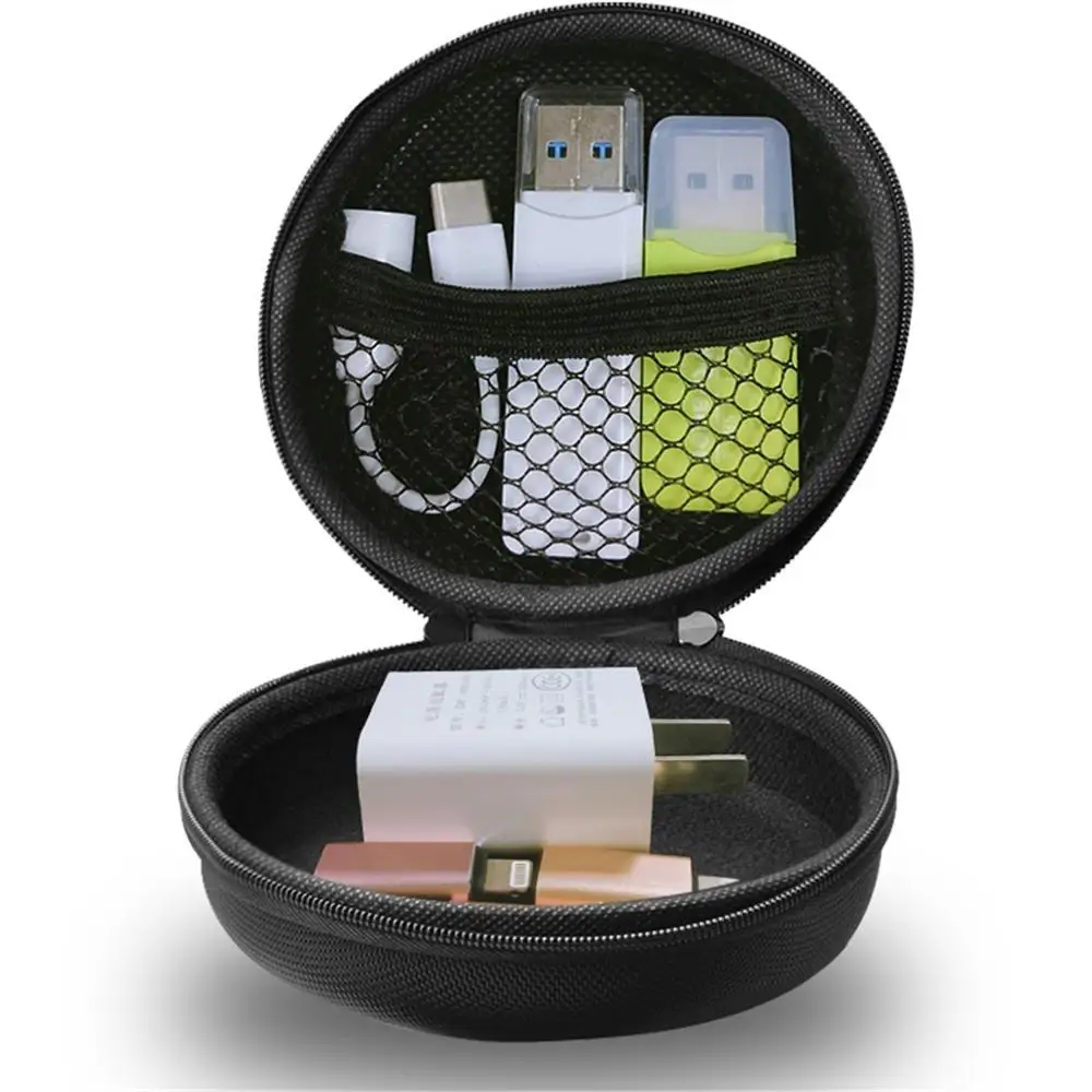 المحمولة صغيرة مستديرة تخزين الصلب حقيبة سماعة الاذن ل سماعة SD TF بطاقات آيفون شاومي سامسونج كابل يو اس بي سماعات أكياس