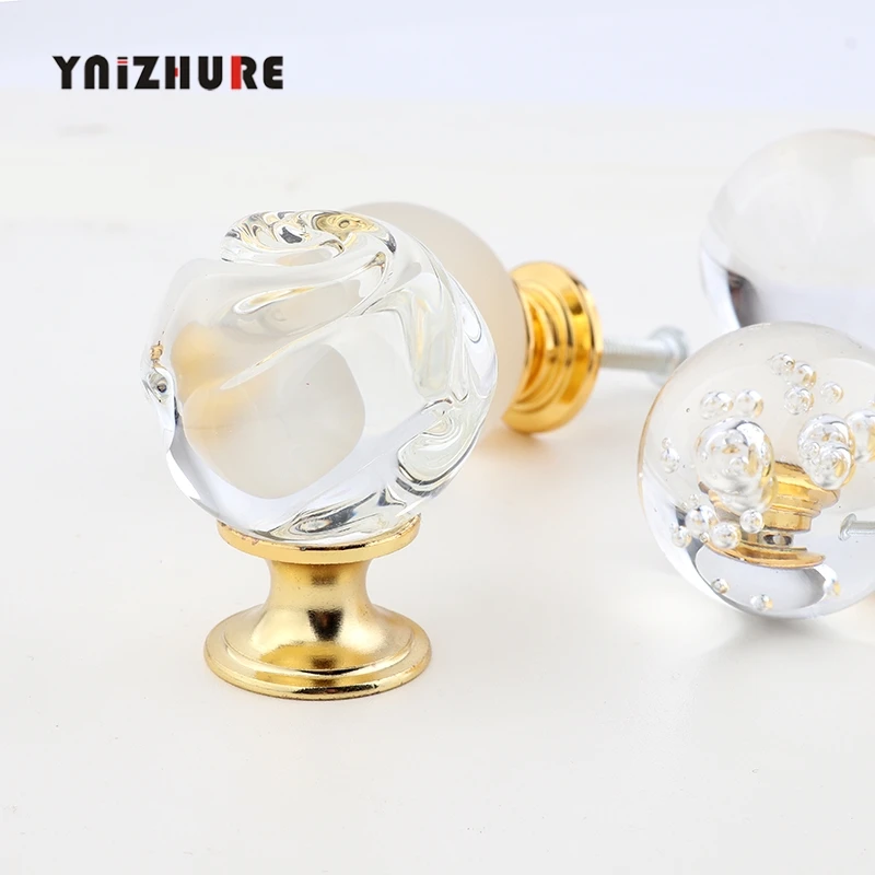 30mm Ball Shape Gold Design Crystal Glass Knobs Cupboard Drawer Kitchen Cabinet Pull Door Wardrobe Handles Hardware