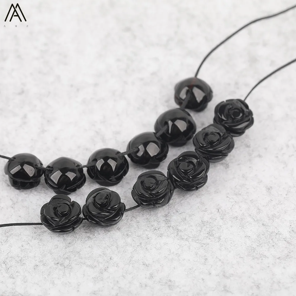 15 teile/los 10mm Natürliche Achate Lapis Fluorit Stein Quarz Kristall Geschnitzte Rose Blume Form Ohrring Perlen Für Schmuck DIY Machen – Detail 15