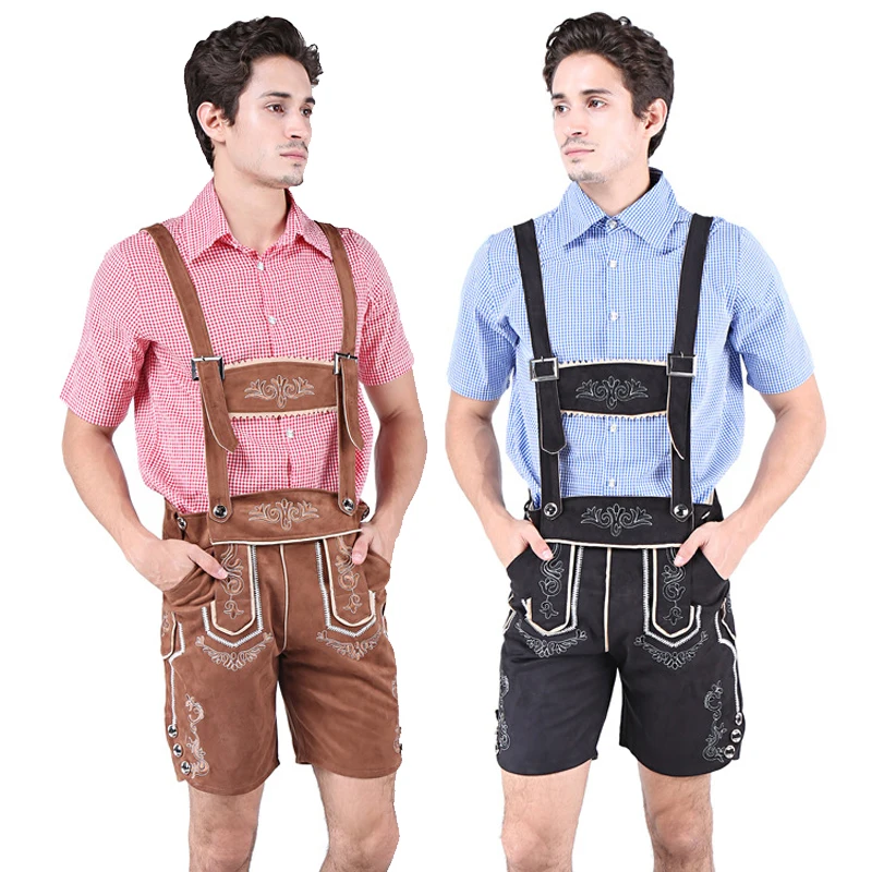 NEW Men Carnival Oktoberfest Costume Bavarian Shirt Faux Leather Clubs Bartender Cosplay Fancy Party Dress