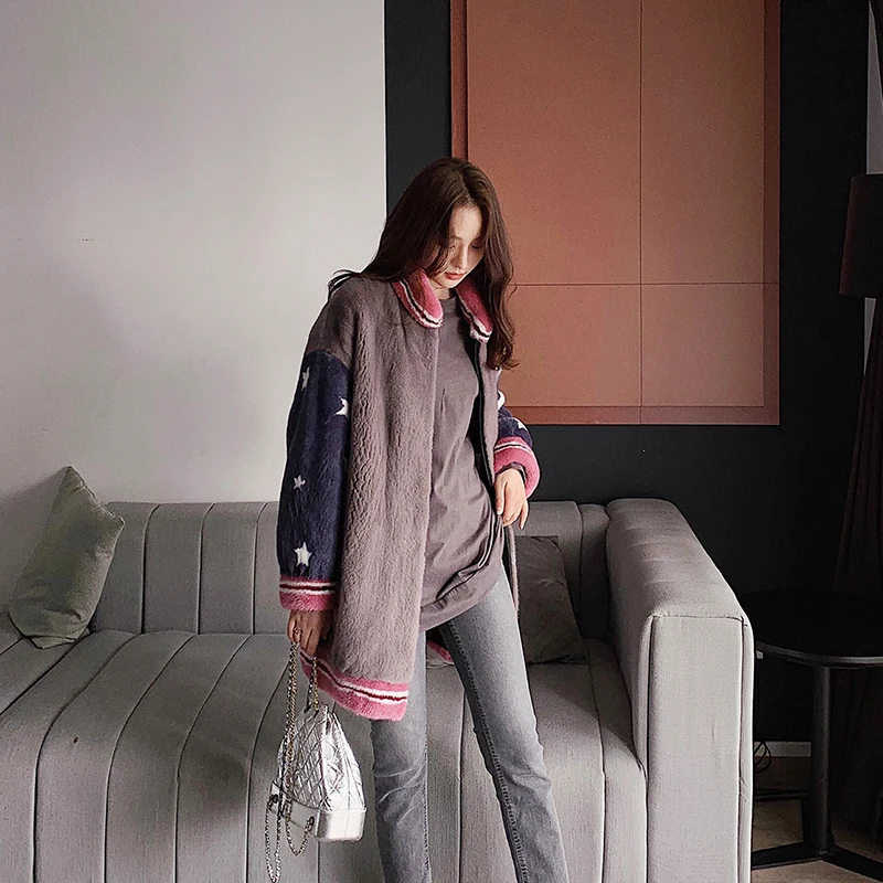 เสื้อโค้ทขนมิงค์แท้พิมพ์ลายดาว คอจีน สำหรับผู้หญิง ไซส์กลาง ขนแท้ธรรมชาติ นำเข้าจากต่างประเทศ สำหรับฤดูหนาว