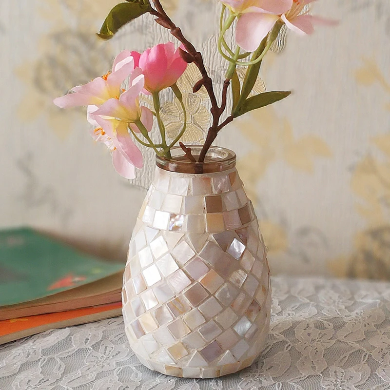 Florero de vidrio de mosaico fresco nórdico para el hogar y la Oficina, arreglo de flores pequeñas, eneldo verde hidropónico, Color claro, moda