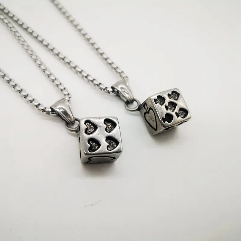 New arrival mens personal Spade dice pendant necklace Antique silver color 316L Stainless steel dice necklace CARA0520