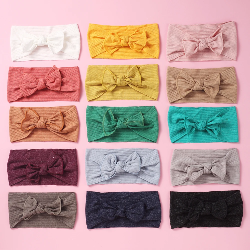 30pc/lot 2020 Newest Style Solid Ribbed Knot Bow Headband Head wraps Kids Wool Cotton Bows Turban for Children Girl's Head wear