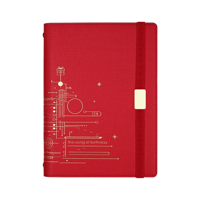 A5 Red creative musical note pattern Loose-Leaf Notebook 6 Holes Diary Binder Spiral Notepad Multifunctional inner page Gift Box