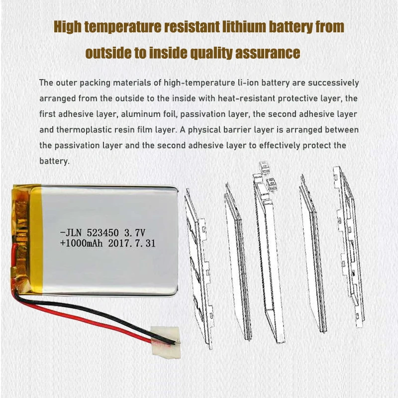 3.7V 1000mAh 523450 polímero de lítio recarregável bateria Li-ion para Smart Phone DVD MP3 MP4 Led lâmpada