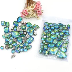 50pcs/bag mixed shape crystal glass rhinestones Green AB faltback sew on rhinestones diy clothing accessories