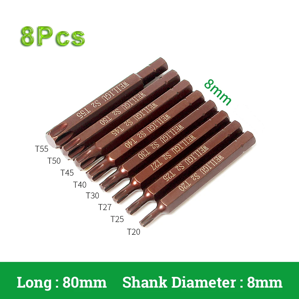 Bits For Screwdriver Wrench Torx Screw Drive T20 25 27 30 40 - 55 Magnetic 8mm Impact Bit Set Electrician Screwdriver Mini Tools