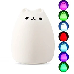 Toquili luz noturna led colorida recarregável, lâmpada de gato em silicone macio, de desenho animado, para crianças, recarregável por usb