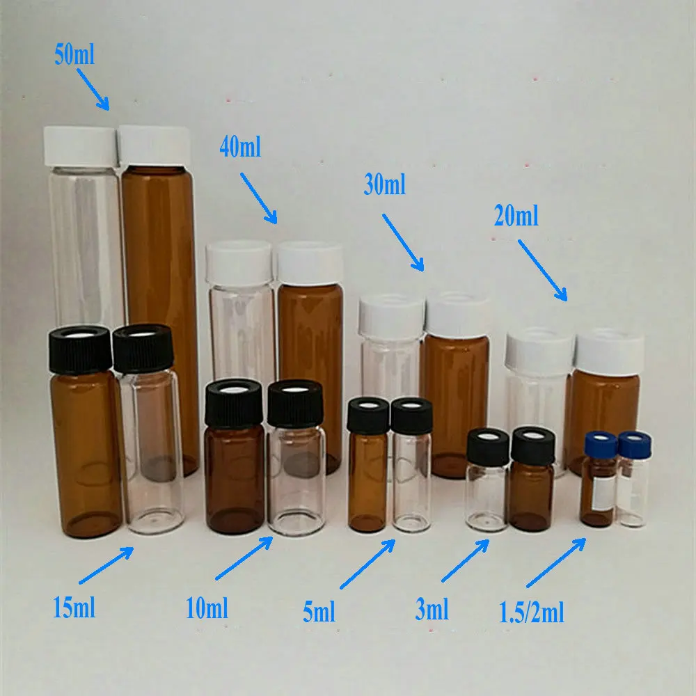 실험실 유리 스크류 헤드 스페이스 사출 병 10 개/20 개 20ml ~ 60ml, 투명/갈색 샘플 바이알, 학교 실험용