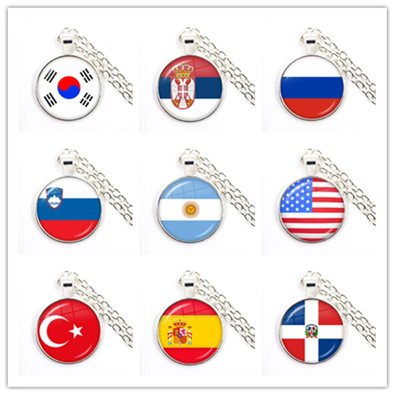 National Flag Necklace Korea,Serbia,Russia,Slovenia,Argentina,United States,Turkey,Spain,Dominica Pendant Jewelry For Women Girl