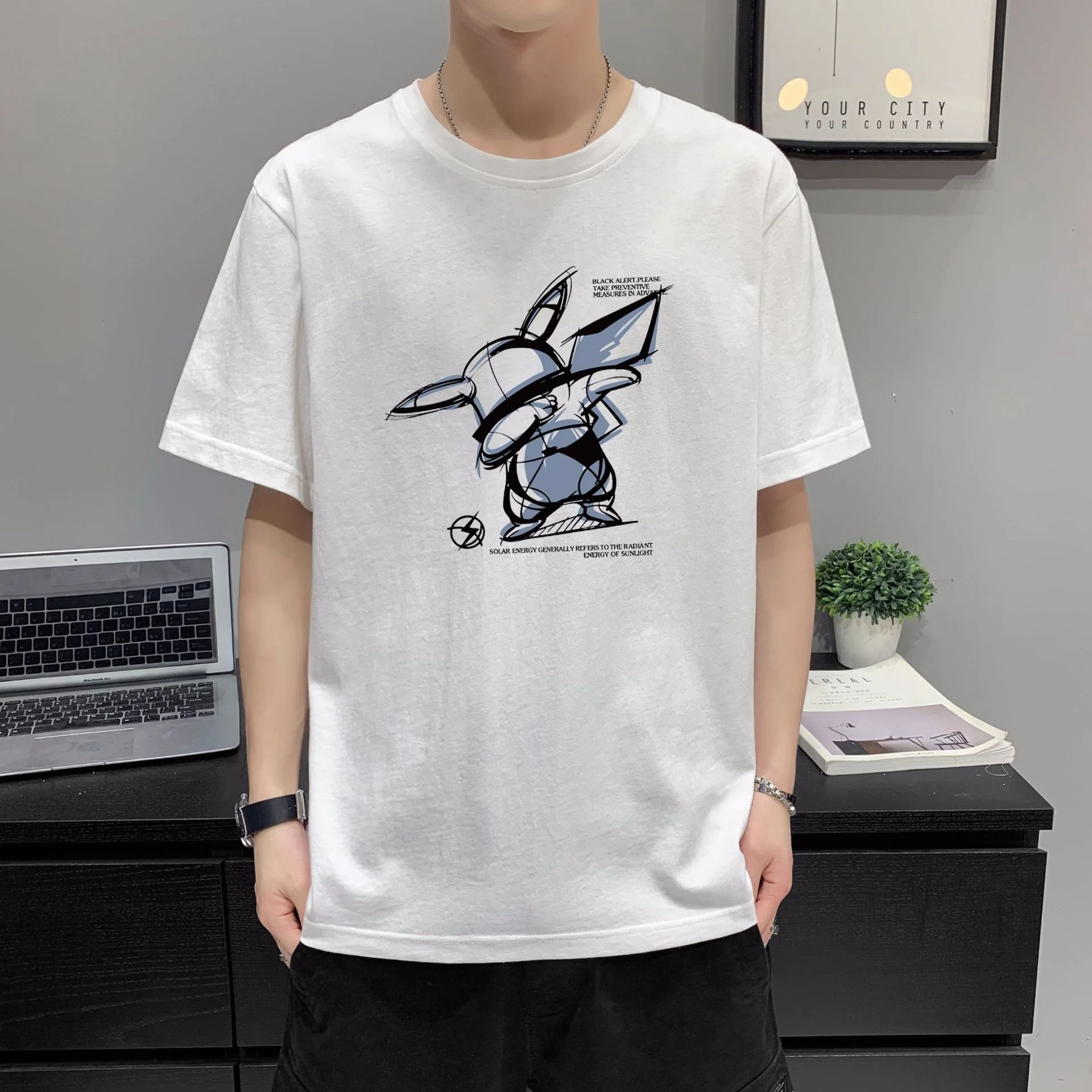 Casual Fashion Advertising Logo Trend Harajuku Short Sleeve All-match Academy Men's T-shirt Round Neck Soft Breathable Clothing