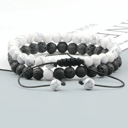 Classic Black White Yin Yang Natural Stone 6mm Beads Bracelets Couples Distance Lava Braided Yoga Energy Jewelry For Women Men