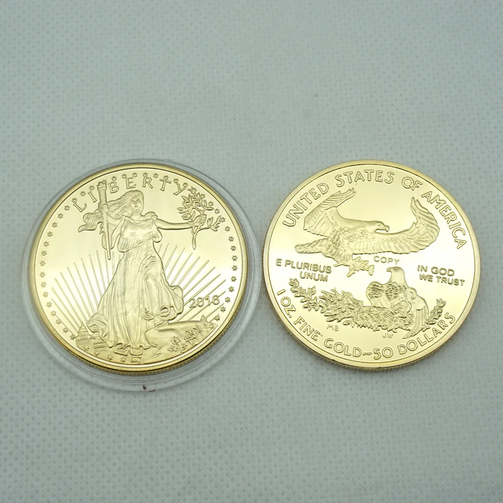 Non Magnetic Coins Bald Eagle Souvenirs and Gifts Gold Plated United States Statue of Liberty Home Decorations Collections Coin